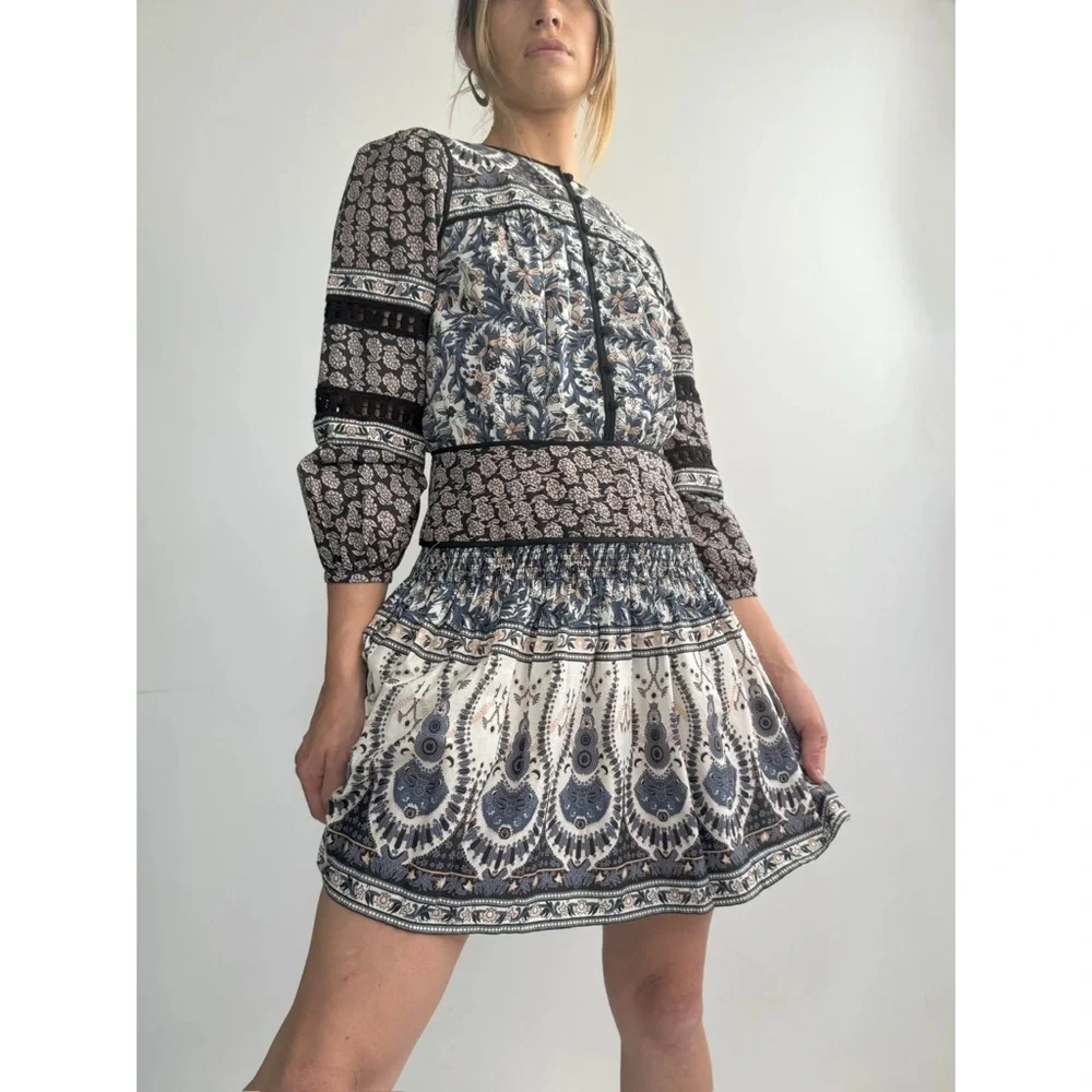 Sea NY • Gemma Long Sleeve Peasant Dress in Blue - Picture 2 of 9
